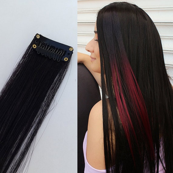 20 Black Red Ombre Hair Elip In Extension Solo Clip Etsy