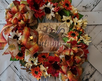 Sunflower Pumpkin Fall Wreath: Autumn Door Decor