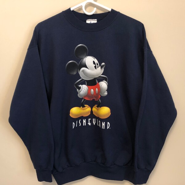 Vtg Disneyland Resort Unisex Crewneck Sweatshirt Sz Large Mickey Mouse Navy Blue Vintage