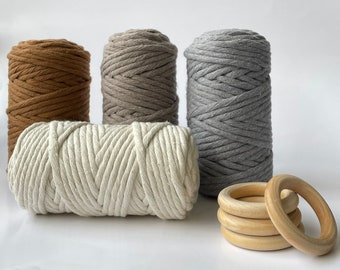 5-6mm Recycled Cotton Macrame Cord: Single Strand Twisted Rope, 50 Yards