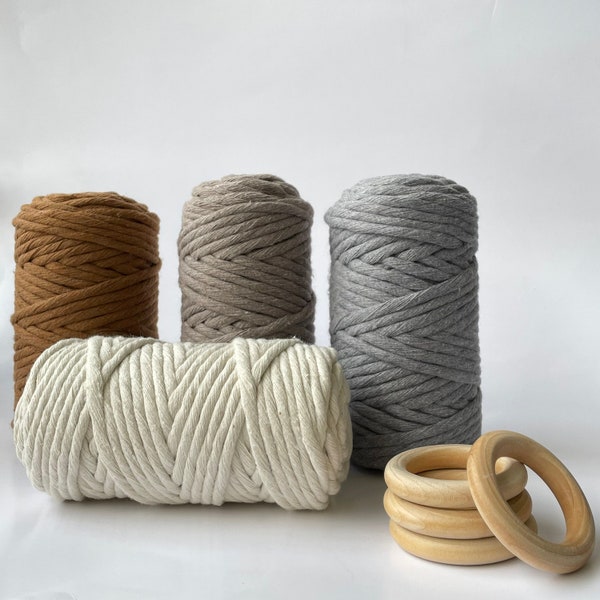 5-6 mm Macrame Cord, Single Strand Twisted 50 Yard Recycled Cotton Cord, 100% cotton macrame rope, macrame string cotton yarn, macrame yarn,