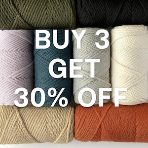 197 ft Recycled Cotton Macrame Cord: 3-Strand Twisted Vegan Yarn