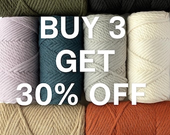 197 ft Recycled Cotton Macrame Cord: 3-Strand Twisted Vegan Yarn
