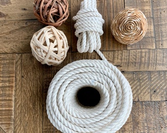 8 mm 3 Ply Rope | XL 8 mm cotton twisted rope | 5 meters/ 16 ft Recycled Cotton Rope, Chunky Cotton Cord