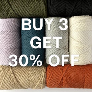 3-4mm Recycled Cotton Macrame Cord: 3-Strand Twisted Rope, 65 Yard