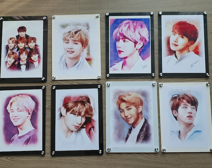 BTS 7 Members Hand-Painted Picture Printed Frame  8 set Full Set
