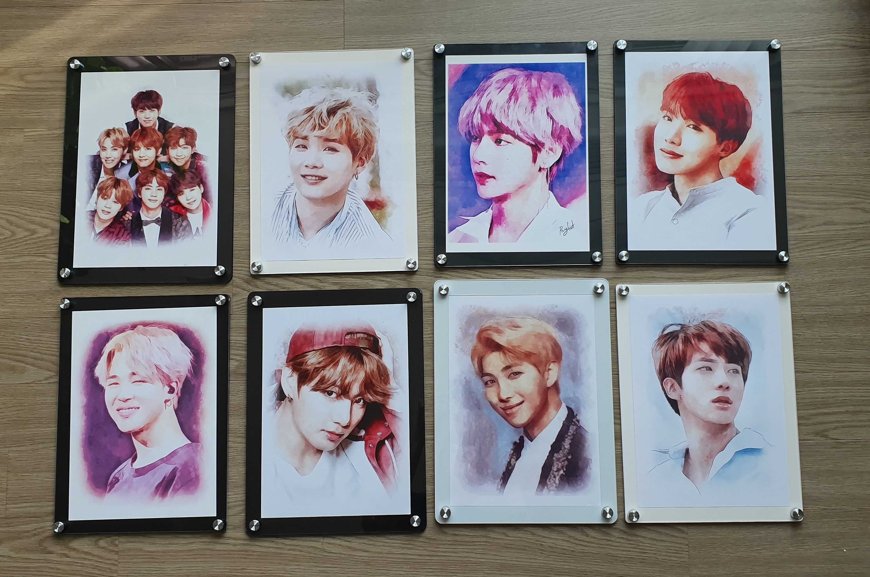 BTS 7 Members Hand-Painted Picture Printed Frame 8 set Full | Etsy