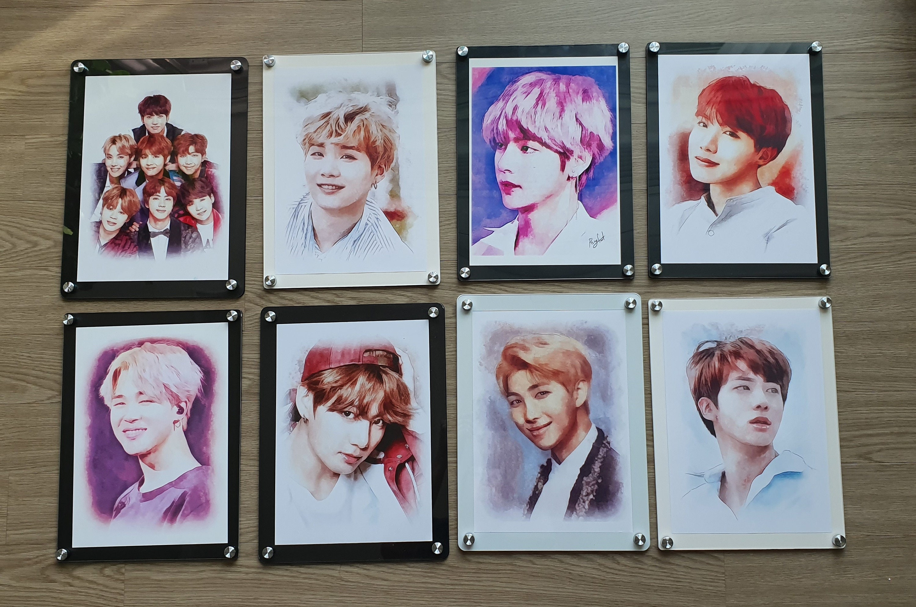 BTS 7 Members Hand-Painted Picture Printed Frame 8 set Full | Etsy