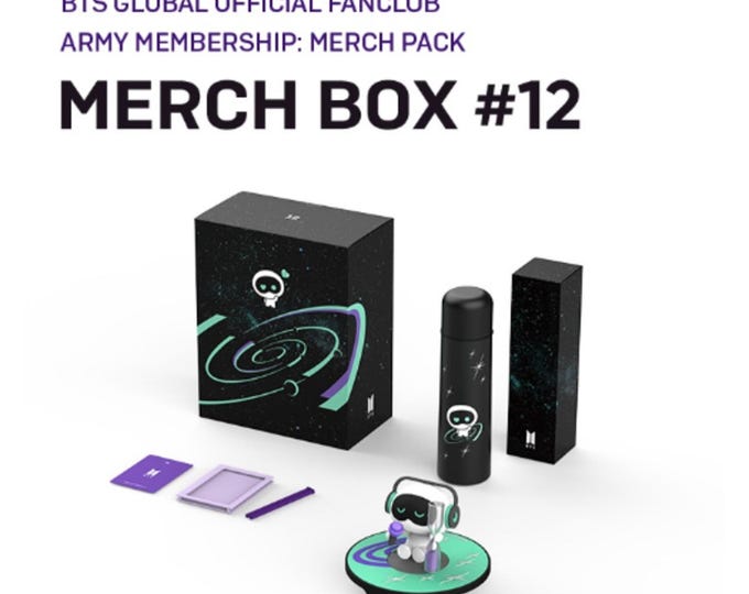 Official BTS Merch Box 12, ARMY Membership Gift, Limited Edition Kpop Collectibles, Timekeeper Figure, Thermal Tumbler & Photocards