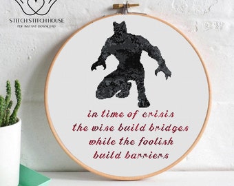 Superhero Black Panther Marvel Quote In Times Of Crisis The Wise Build Bridges Watercolor Easy Counted Cross Stitch Chart Boy Room Wall Art