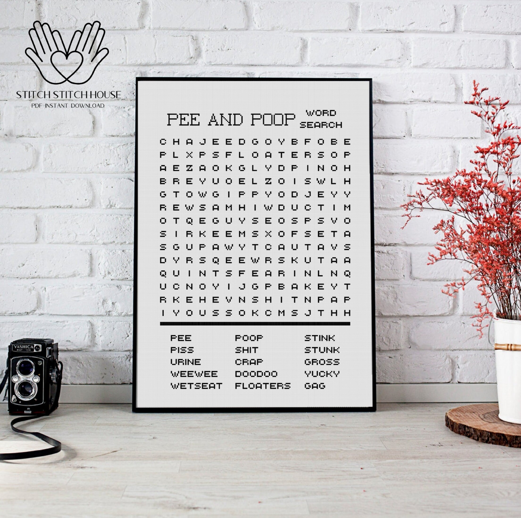 Pee and poop word search counted cross stitch design funny Etsy