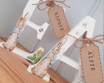 Peter Rabbit Free Standing  Wooden Letters & Numbers, Baby Gift, Baby shower, Cake Smash, Peter Rabbit