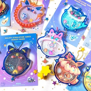 Galaxy Eeveelution Glitter Shaker Charm | Acrylic Keychain | poke | pkm | Espeon | Umbreon | Glaceon | Jolteon | Vaporeon | Sylveon