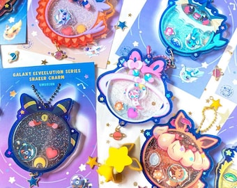 Galaxy Eeveelution Glitter Shaker Charm | Acrylic Keychain | poke | pkm | Espeon | Umbreon | Glaceon | Jolteon | Vaporeon | Sylveon