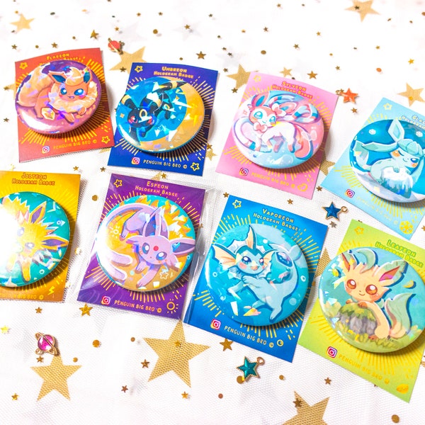 Poke - Eeveelutions | Eevee | Knopbadges | Knop | Insignes | Vastzetten | Hologram-insignes