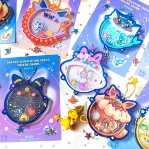 Galaxy Eeveelution Glitter Shaker Charm | Acrylic Keychain | poke | pkm | Eevee | Espeon | Umbreon | Glaceon | Jolteon | Vaporeon | Sylveon