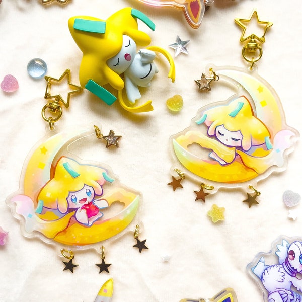 Jirachi Acrylic Keychain Charm, Legendary, Star, wishing star, Poke, pkmn fanart