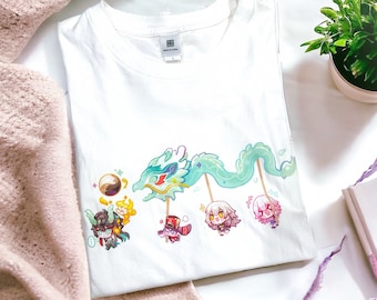 Imbibitor Lunae & Friends Dragon Dance Oversized T-shirt, Honkai Star Rail [Fanmade] T-shirt, Unisex, Imbibitor Lunae T-Shirt, Honkai Tee