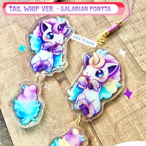 PKM - Scarlet and Violet Tail Whip Dangling Acrylic Charm | Mew, Shiny Mew, Legendary, Galarian Ponyta, Shinx, Buizel, Zorua, Hisui Zorua