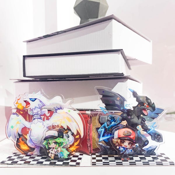 N & Reshiram Acrylic Standee, Hilbert, Hilda, Zekrom Acrylic Standee, PKM Fanmade, Nero e Bianco, Portachiavi, Poke leggendario, trainer, BW