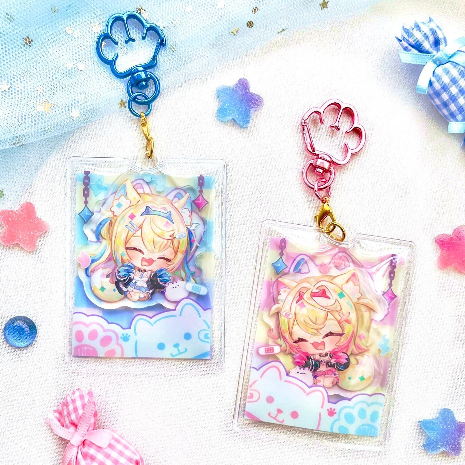 FuwaMoco - Hololive Advent Keychain [Fanmade] Sleeping Series PVC Acrylic Charms, VTuber, Fuwawa Abyssgard Mococo Abyssgard, Twins
