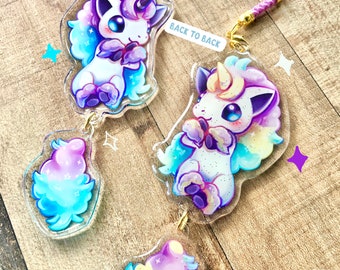 Poke - Tail Whip Dangling Acrylic Charm | Vulpix, Mimikyu, Mew, Sobble, Scorbunny, Rockruff, Ponyta, Scarlet and Violet