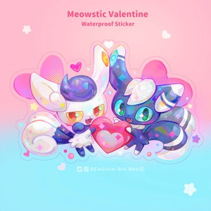 Meowstic Valentine Poke Vinyl Glitter Waterproof Die Cut Assorted Stickers -  Scarlet and Violet, Espurr, Psychic, Shiny Meowstic PKMN