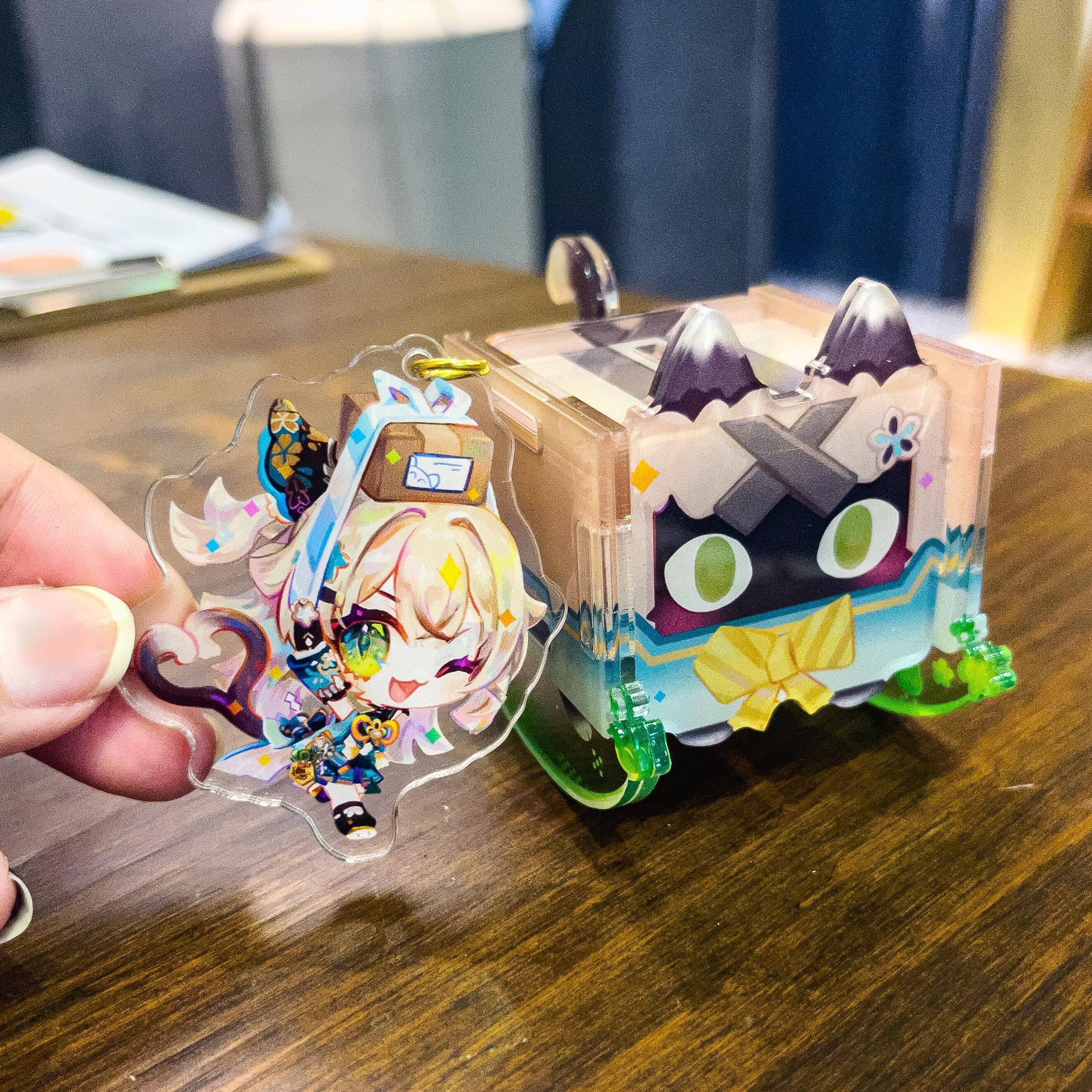 Kirara & Urgent Neko Parcel Rocking Standee / Acrylic Keychain - Genshin Impact [Fanmade] Acrylic Box, Rocking Acrylic Standee, Cat