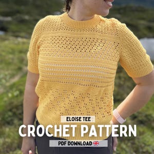 PDF File Crochet Pattern (English), Eloise Tee, Pictures and Video Tutorial, Crochet summer top, Filet crochet