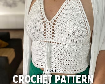 PDF File Crochet Pattern (German & English), Kira Top, Pictures and Video Tutorial, Crochet summer top, Festival