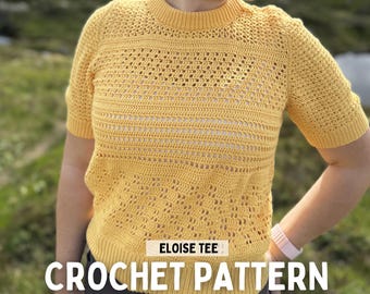 PDF File Crochet Pattern (English & German), Eloise Tee, Pictures and Video Tutorial, Crochet summer top, Filet crochet