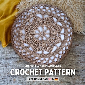 PDF File Crochet Pattern (German & English), Pillow Cushion &quot;Granny Flower&quot;, Pictures and Video Tutorial, Crochet pillow case