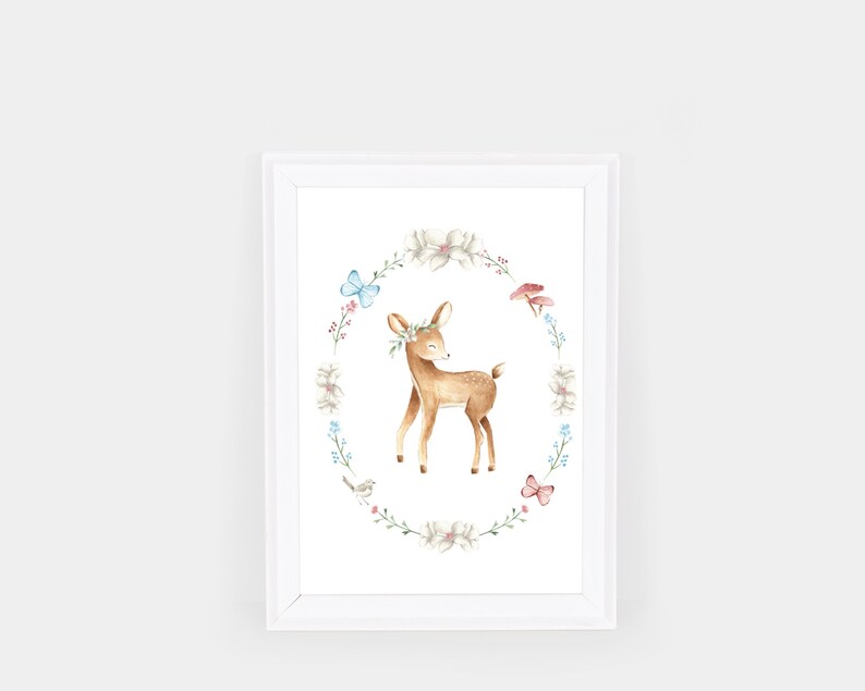 Girls Room Decor Printable Wall Art Personalised Set of 3 Beautiful Deer Wall Art Nursery Art- Watercolour Deer- Baby Nursery Gift