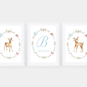 Girls Room Decor Printable Wall Art Personalised Set of 3 Beautiful Deer Wall Art Nursery Art- Watercolour Deer- Baby Nursery Gift