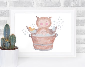 Cute Owl Wall Art Printable - Boys Room Decor - Printable Art - Kids Wall Art - Digital Download- Watercolour Owl-Bathroom Decor