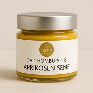 Bad Homburg Apricot Mustard | Handmade fruit mustard from the factory | Delicatessen mustard for cheese, meat, dressings, and grilling. 115 ml.