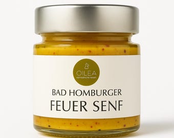 Bad Homburger Feuer Senf | Handgemachter Chili-Senf aus Manufaktur | Scharf-würzig für Fleisch, Grill, Brotzeit, Geschenkidee 115ml