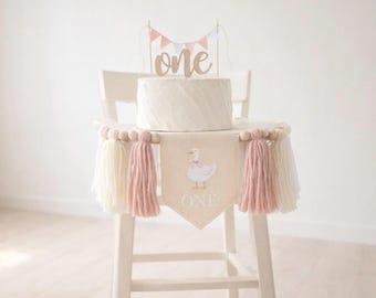 Pink One Silly Goose high chair banner, Baby Girl 1st Birthday Decor, Photo Prop
