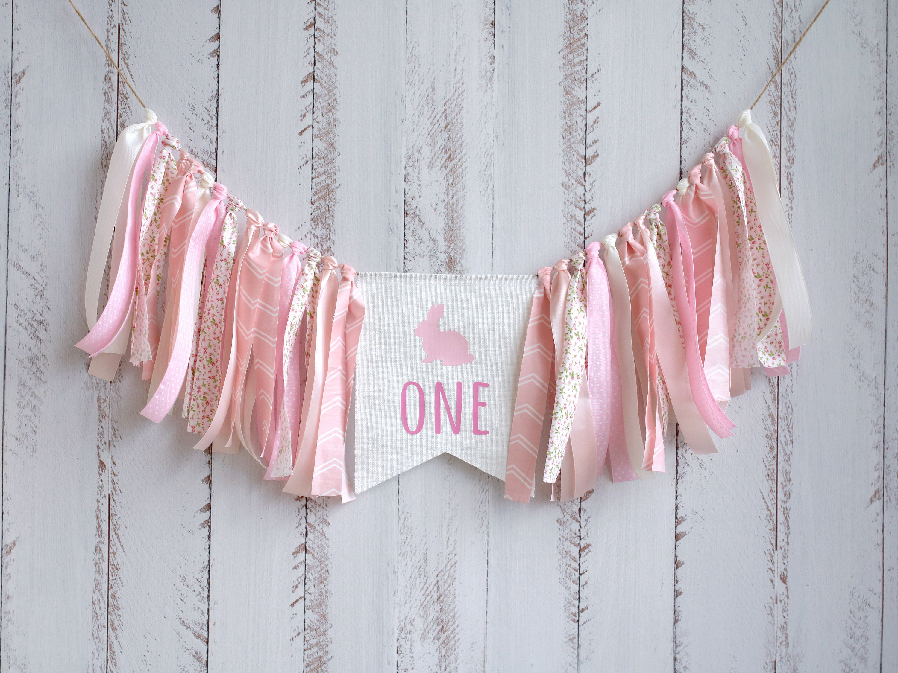 Bunny 1st Birthday High Chair Banner - Pink & Gold, First Birthday Decor, Photo Prop For Girls - View #5