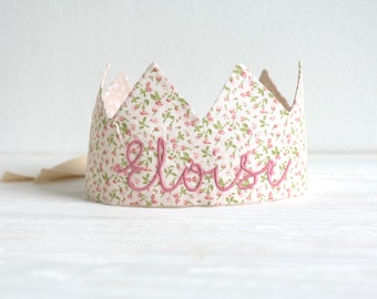 Personalized Name birthday crown, Girl's birthday, Floral Pink Birthday Custom Crown, Girl's birthday party, first birthday outfit