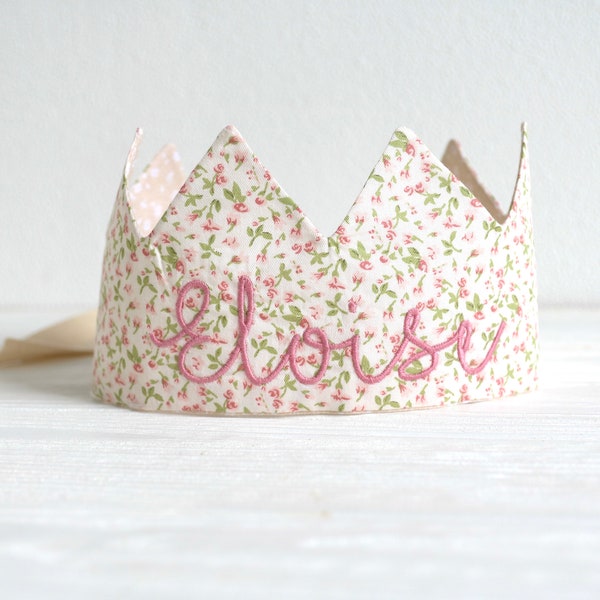 Personalized Name birthday crown, Girl's birthday, Floral Pink Birthday Custom Crown, Girl's birthday party, first birthday outfit