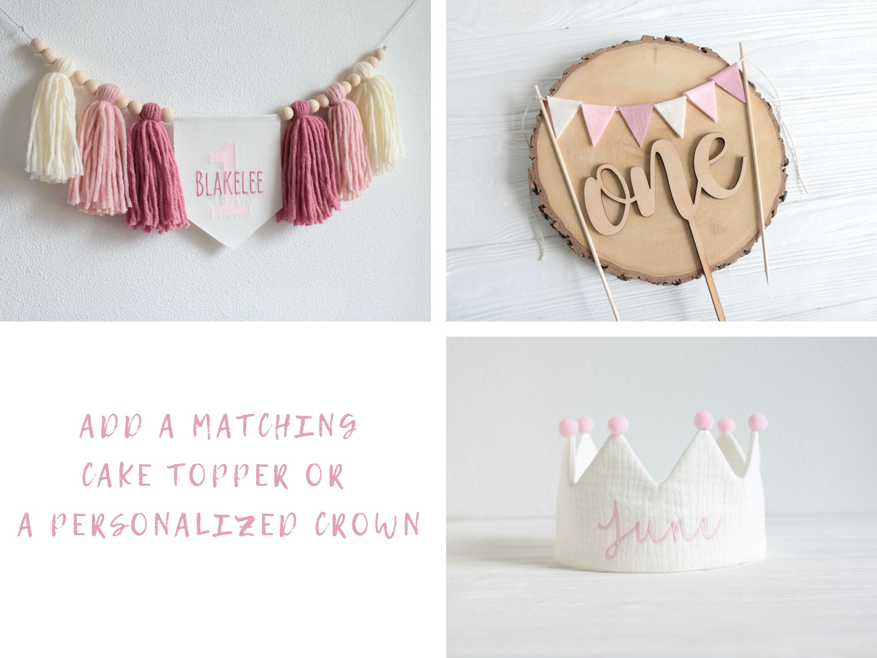 Blush Pink 1st Girl High Chair Banner, Personalized 1st Birthday Banner ...