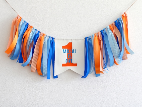 Bluey theme 1st birthday, boy first birthday banner, personalized high chair boy garland, blue banner, happy 1st birthday