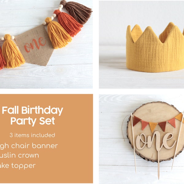 Fall Birthday Party Bundle, Autumn Colours High chair banner, Pumpkin Cake smash Party, 1st birthday decor, Fall Birthday Decorations