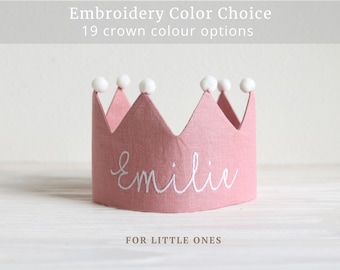 Embroidered Linen Crown for Kids and Children's Birthdays, Personalized Gifts Keepsake for First Birthday Party and Special Occasions