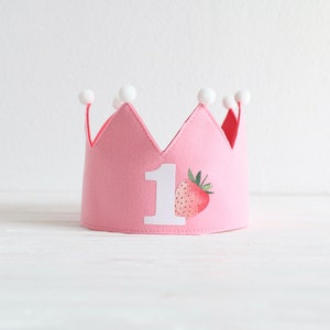 Strawberry birthday crown, Berry 1st Girl&#39;s Party, Berry Sweet Party Hat, Felt Strawberry Crown