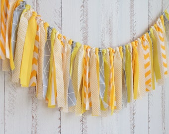 Fabric Garland, Rag Tied Banner, Photo Prop, Yellow Birthday, birthday decor, party decorations