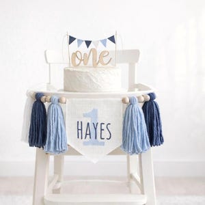 Blue 1st Boy High Chair Banner, Personalized 1st birthday banner, Custom name high chair banner, Shades of Blue Banner, Cake Smash Boy party
