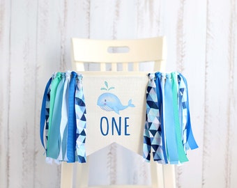 sea high chair banner, sea baby shower, boy high chair banner, boy 1st birthday decor, Whale Burlap banner