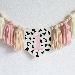 Girl&#39;s Cheetah Birthday high chair banner, Wild One Pink Girl&#39;s Banner, Tassel bunting, Pink Jungle 1st birthday decor